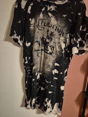 Affliction Black & White Tie-Dye Graphic Short Sleeve T Shirt Dress